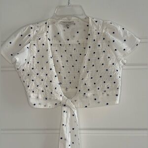 American Eagle Cropped Short Sleeve Front Tie Shirt Polkadot Size Small